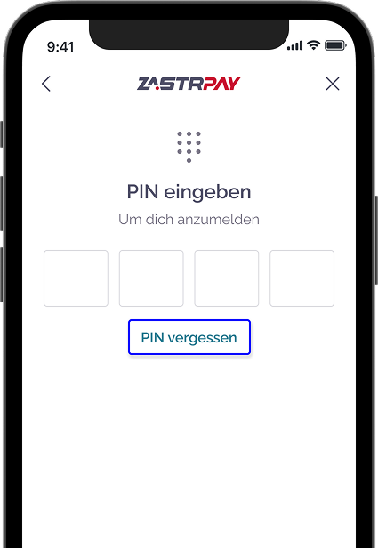 Zastrpay PIN-Eingabe mit Link 'PIN vergessen'